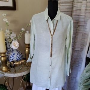 Tahari Light Green Linen Button Shirt